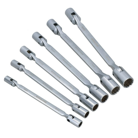 6pc Double End Flexible Socket Wrench Metric Spanner 8-19mm 12 Point TE844
