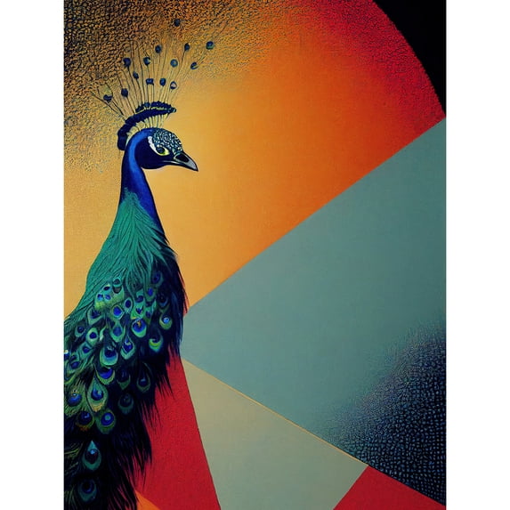 Modern Peacock Portrait in Colourful Abstract Vibrant Orange Large Wall Art Poster Print Thick Paper 18X24 Inch