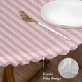 thumbnail image 3 of Pink Striped Round Tablecloth, Fitted Table Cover with Elastic for 36"-44" Round Tables, Modern Simple Farmhouse Beige Vintage Table Cloth Outdoor Indoor Dinning Party Waterproof Tablecloths, 3 of 7