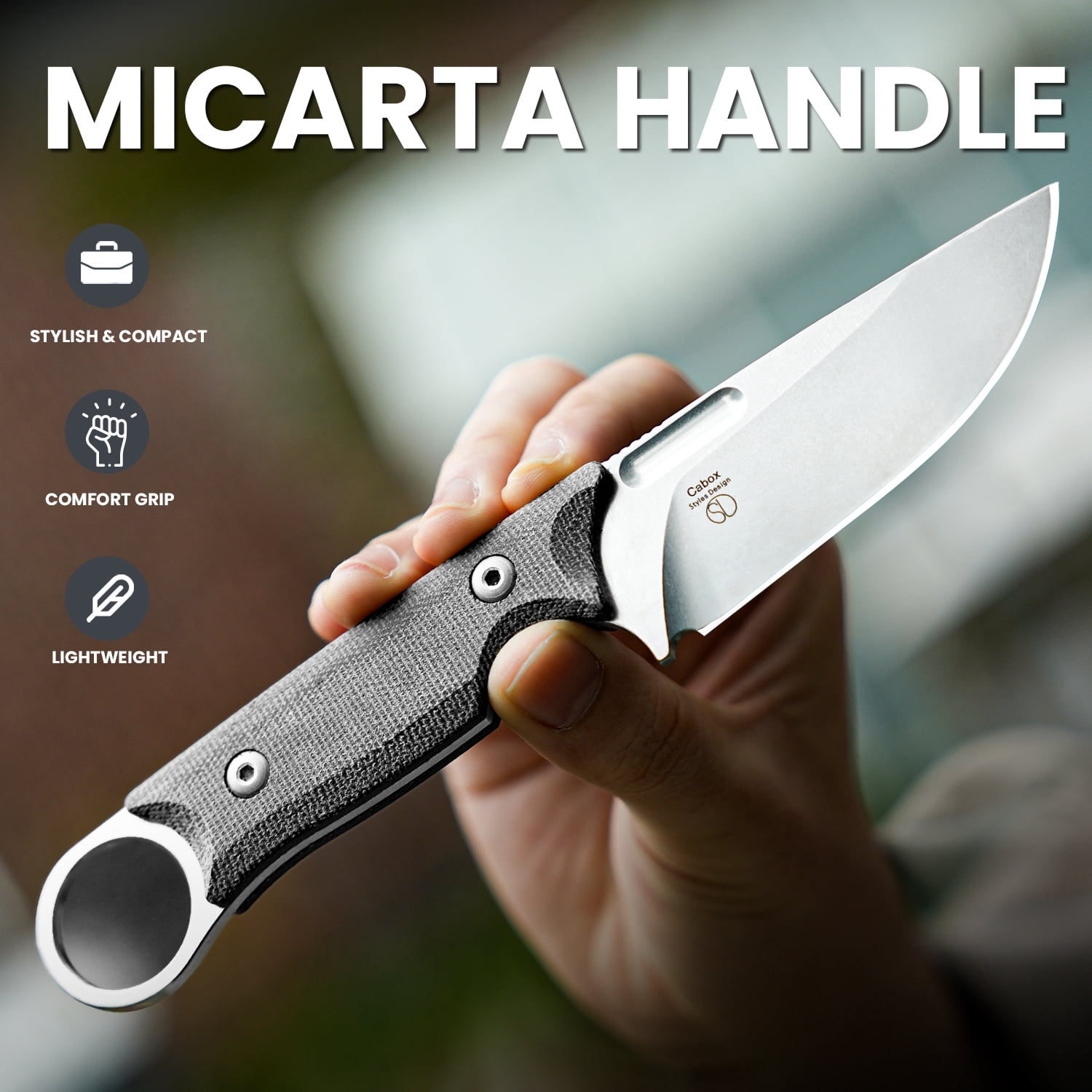 Kizer Cabox Fixed Blade Knife D2 Steel Blade Micarta Handle, 1048A1