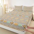 thumbnail image 5 of Castle Fairy Tribal Floral Band Queen Sheets 4 Pieces,Boho Geometric Aztec Queen Sheet Sets,Taupe Gold Cyan,1 Flat Sheet, 1 Fitted Sheet and 2 Pillowcases, 5 of 7