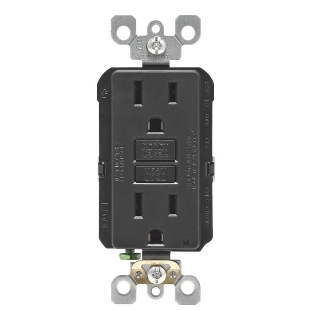 Receptáculo Leviton R04-GFNT1-0KE de 2 salidas para interiores y exteriores, negro