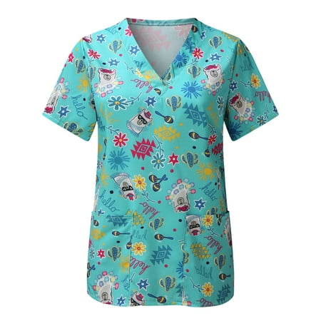 

Women s Fashion Women Animal Print Casual Short Sleeve V-neck Carer Top winter clothes for women