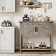 thumbnail image 2 of Farmhouse Console Table with Storage – 2-Door Wooden Sideboard, Open Shelf – Narrow Sofa Entryway Table for Living Room, Hallway, Kitchen, Dining – Grey Color, 2 of 8