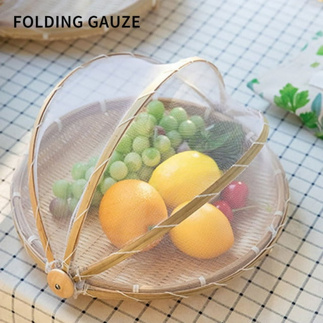 SweetCandy Hand-Woven Food Serving Tent Basket Fruit Vegetable Bread Cover Storage Container Dust-Proof Picnic Mesh Net Cover