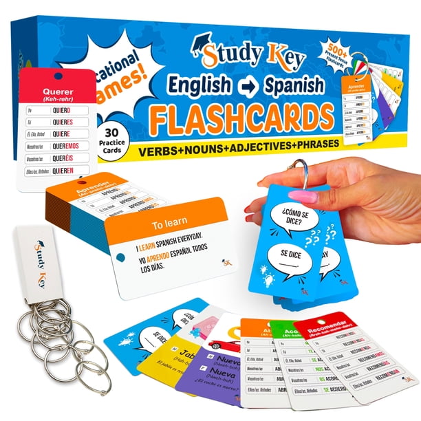 Flash Cards Study Key 500+ inglés-español para adultos mayores de 15 años