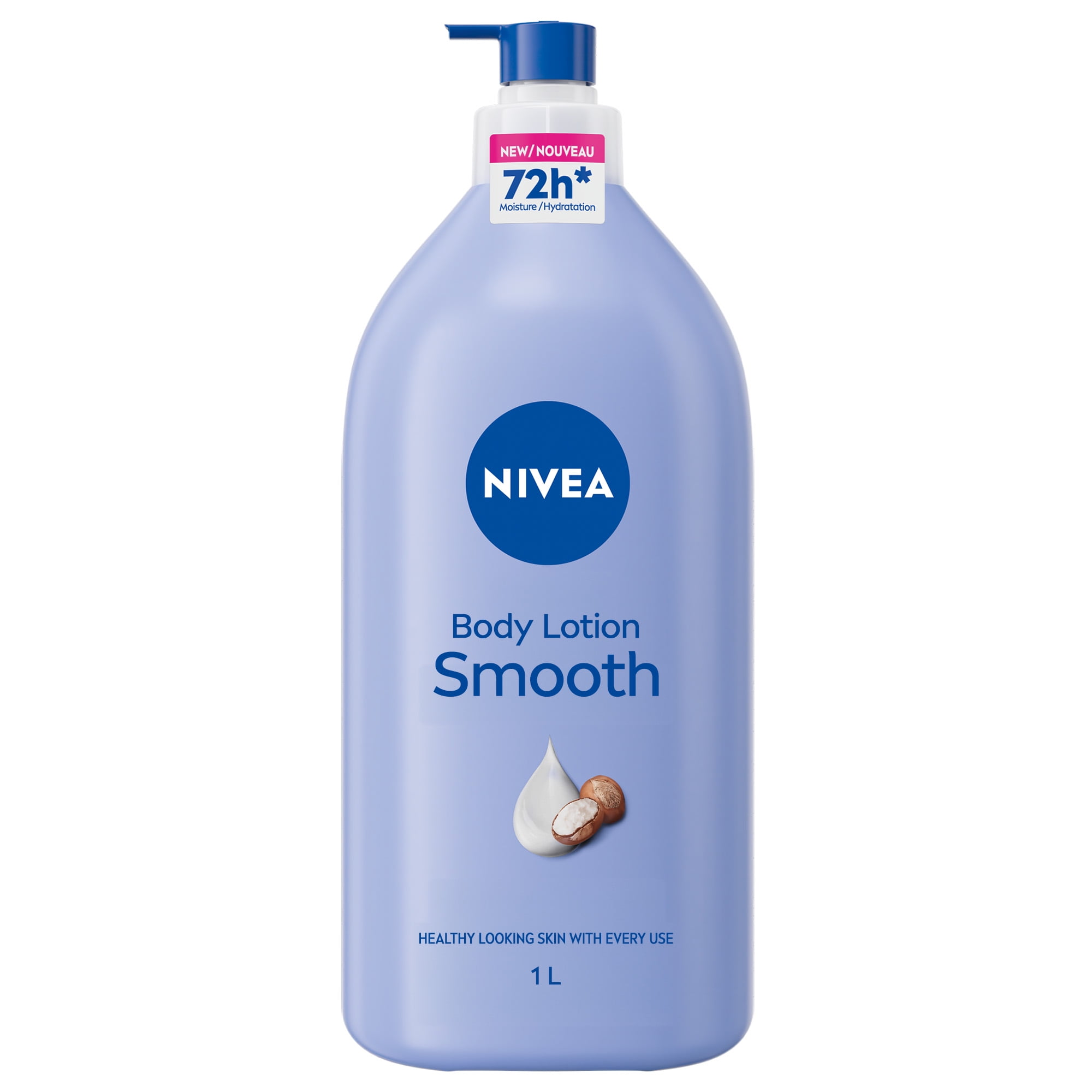 NIVEA Smooth 72-Hr Moisturizing Body Lotion for Dry Skin with Hyaluronic Acid, 1 L, NIVEA SMOOTH BODY LOTION 1 LITRE