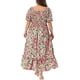 thumbnail image 4 of GRACE & GRANDEUR Vestidos Maxi Boho Florales de Cuello Cuadrado con Mangas Cortas para Mujeres Talla Grande 4X Rosa Verde, 4 of 8