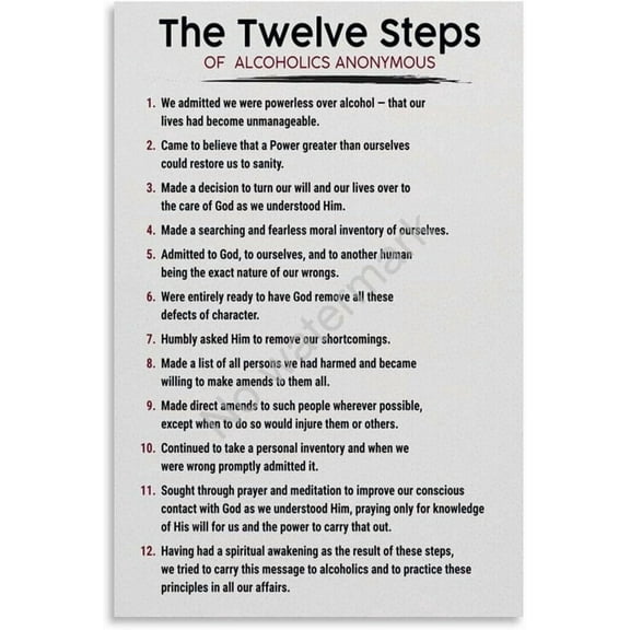 The 12 Steps of Alcoholics Anonymous Poster,therapy Wall Art for Living Room Bedroom Decor Aesthetics
