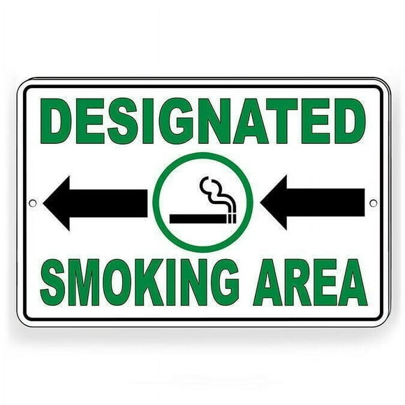 Size: 16" x 12" - Designated Smoking Area Arrows Left Metal Sign
