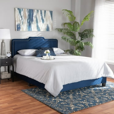 Baxton Studio Benjen Contemporary/Modern Velvet Back Support Panel Bed, Full, Navy Blue/Black