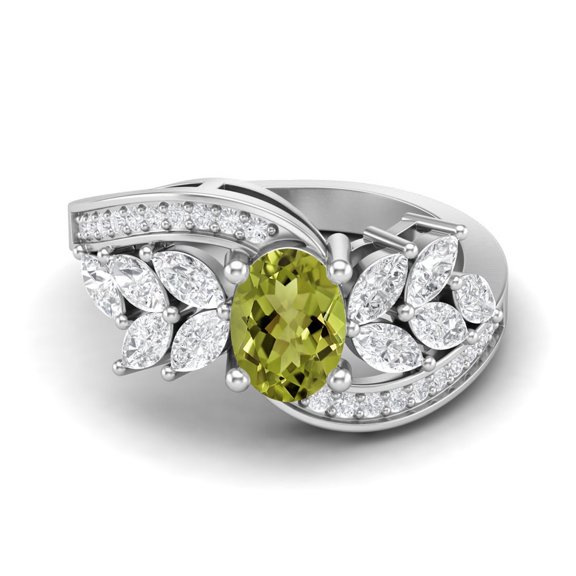 Mooneye 7X5mm Oval Peridot 925 Sterling Silver Solitaire Leaf Design Valentines Day Gifts Ring