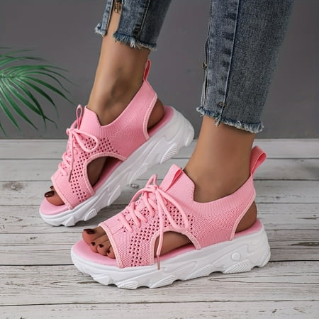 

Women s Casual Mesh Platform Sandals Breathable Open Toe Solid Color Lace Up Slingback Shoes Summer Outdoor Shoes