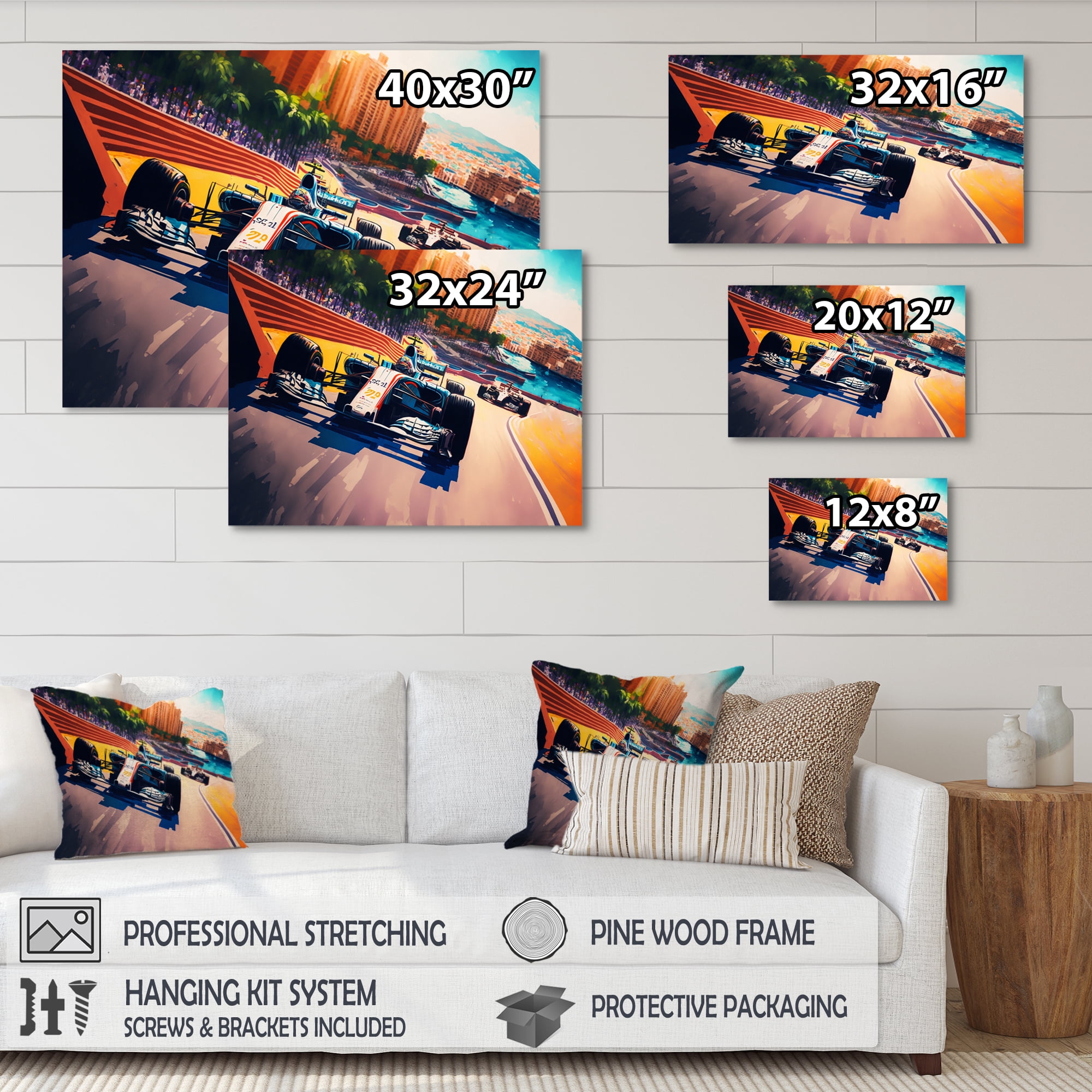 Designart Racing car in Monaco GP VIII Canvas Wall Art
