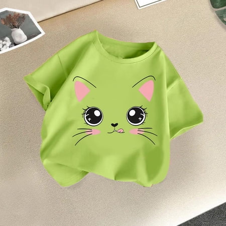 BLTIBY Girls Boys Summer Short Sleeve Top Child Kids Printed Round Neck Cotton Shirts Infant Toddler Fashion Casual Loose Pullover Blouse Mint Green 12-14 Years