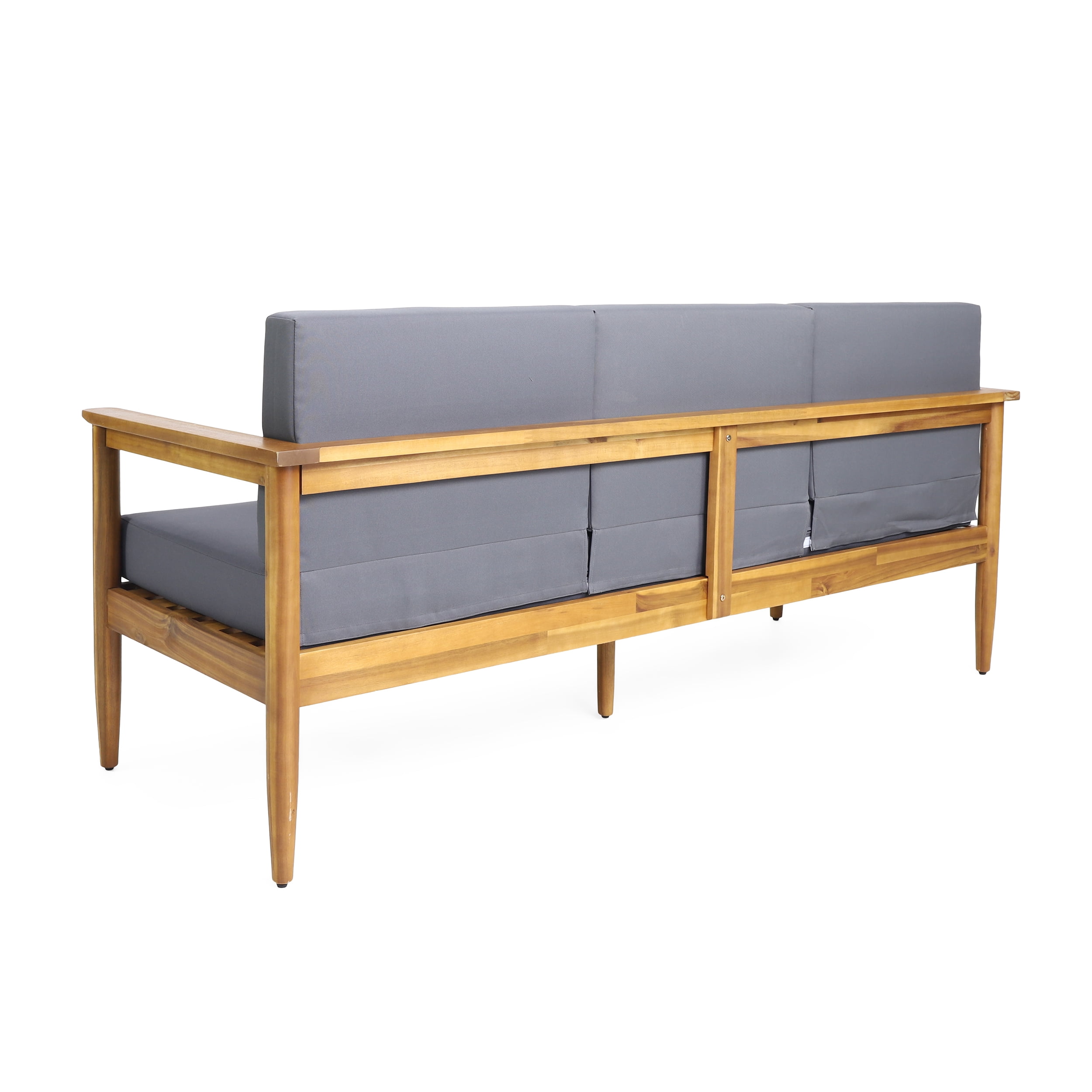 Euroco Outdoor Acacia Wood Patio Sofa with Water-Resistant Cushions and Slatted Back Design, 3-Seater Weather-Resistant Garden Couch