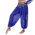thumbnail image 2 of YONGHS Women's Belly Dance Arabic Performance Harem Pants Chiffon Shiny Beads Tassel Trousers Royal Blue One Size, 2 of 7