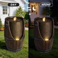 thumbnail image 3 of Morufur Wooden Barrel Style Outdoor Waterfall Fountain with Lights Resin Rustic Garden Water Fall Decor for Patio Porch Yard, Brown Gray, 3 of 7