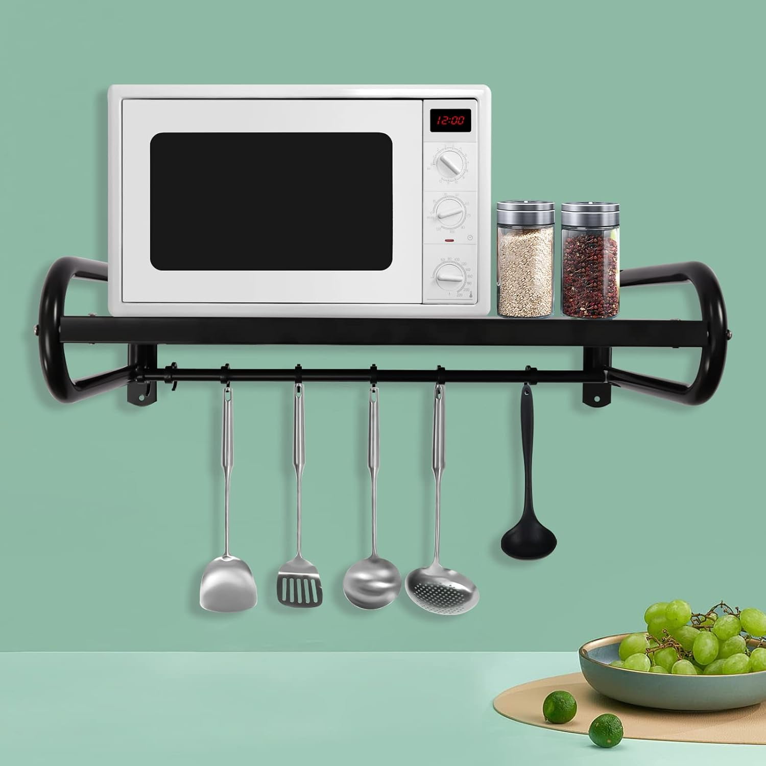 Stainless Steel Wall Shelf Metal Shelving 66lbs Wall Mount Microwave Oven Shelf with Backsplash and 2 Brackets for Restaurant,Kitchen Home Hotel Black
