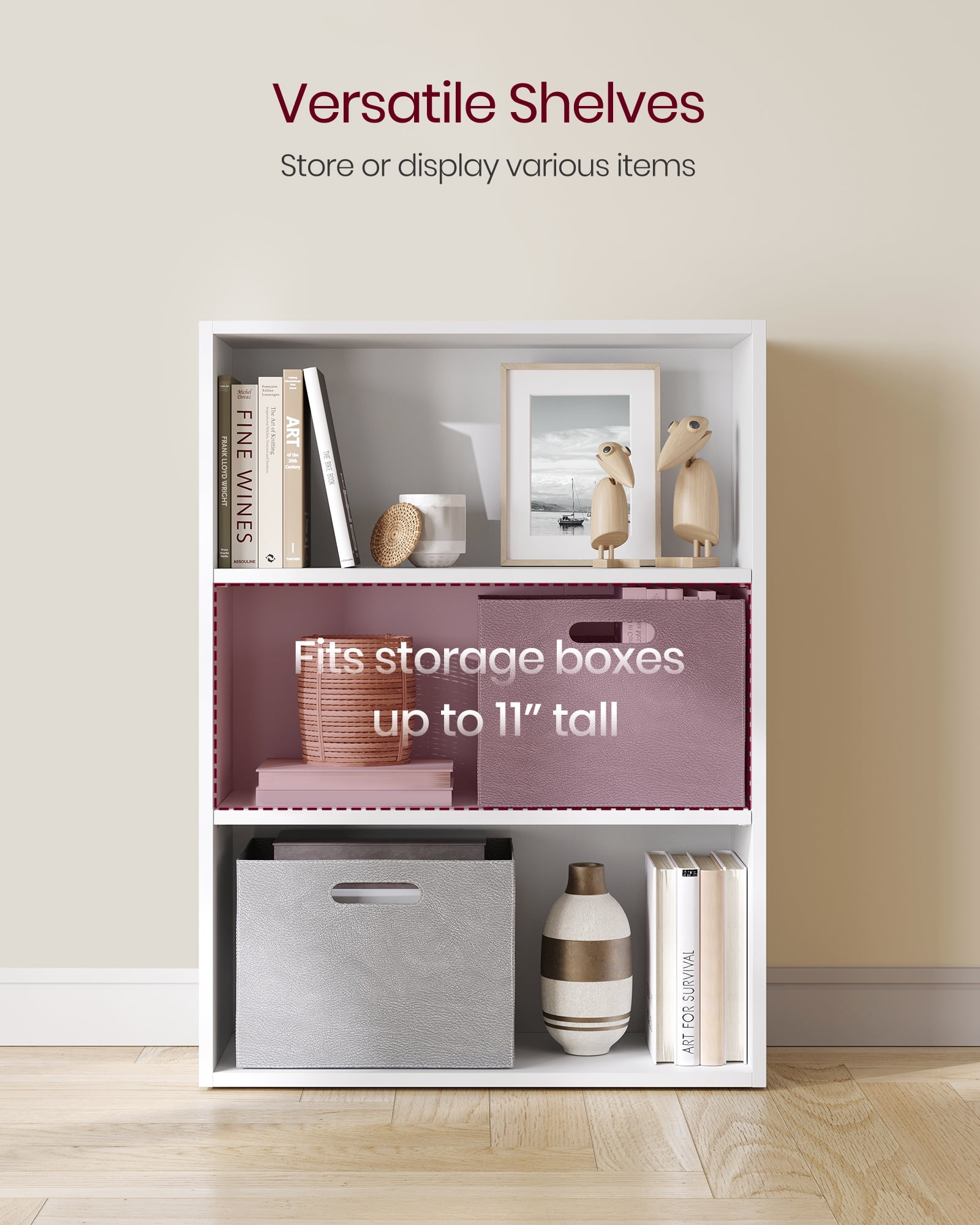 3-Tier Bookshelf Open Bookcase with Adjustable Storage Shelves Floor Standing Unit White