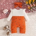 thumbnail image 4 of Curuila Baby Girls Jumpsuits With Headbands Long Sleeve Cat Print Crew Neck Romper For Baby Autumn Winter Casual Clothes Orange Size 6-12 Months, 4 of 4