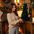 thumbnail image 4 of Kmonabie Mini Tabletop Christmas Tree Decor, Velvet Small Bow Tree Ornament Centerpiece, Holiday Desktop Decoration for Home Bedroom Fireplace Party, Green, 4 of 7