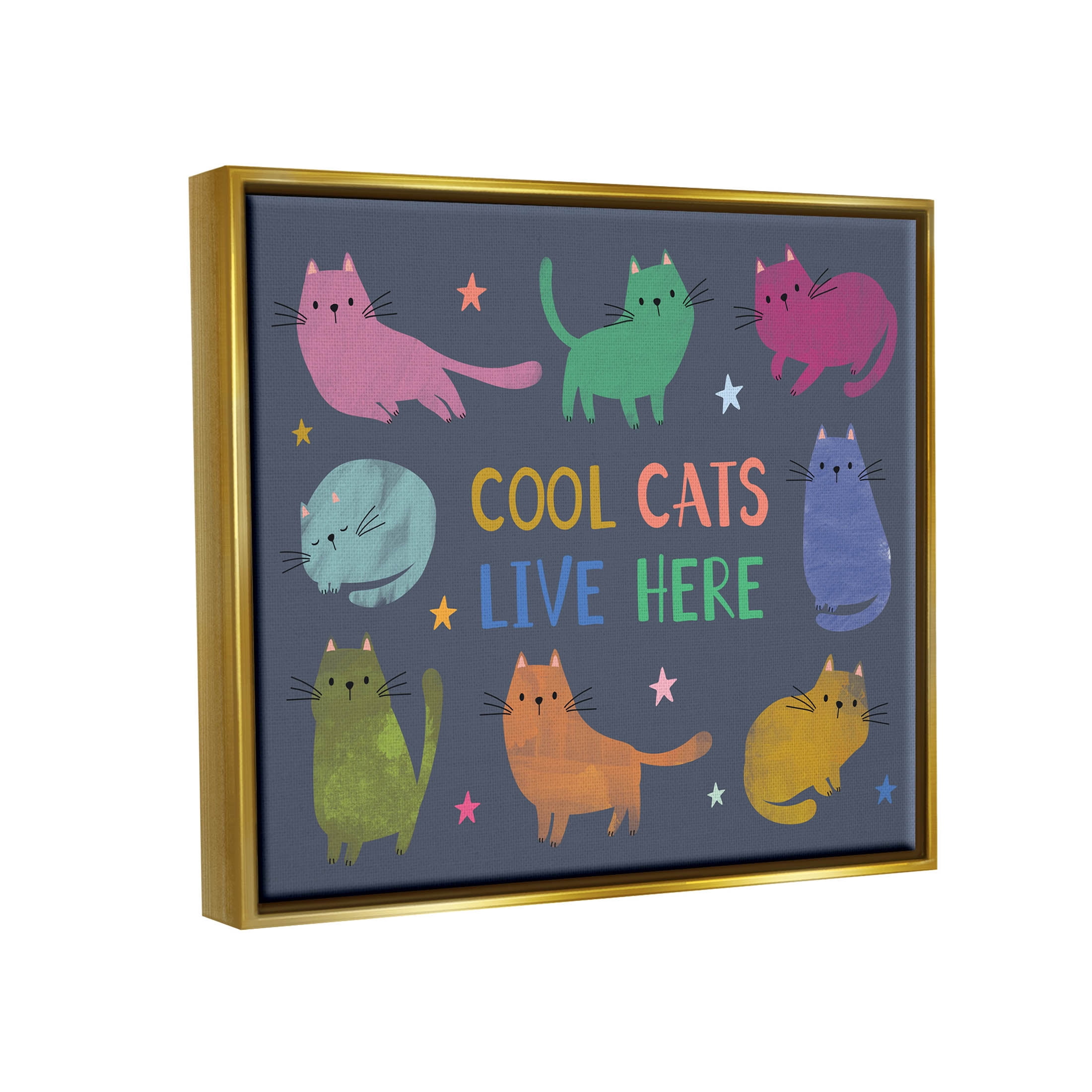 Cool Cats Live Here Phrase Animals & Insects Graphic Art Metallic Gold Framed Art Print Wall Art