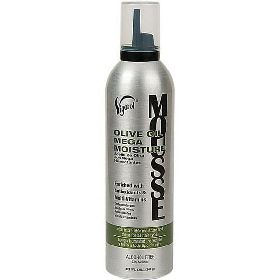 Vigorol Olive Oil Mega Moisture Hair Styling Mousse, Moisturizing, Pump, Chemically Treated, 12oz.