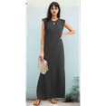 thumbnail image 4 of 2025 Women Summer Round Neck Casual Loose Split Wrinkle-Free Long Maxi Vacation Dress with Pockets, 4 of 9