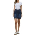 thumbnail image 2 of Denim Skirt for Women's Casual High Waisted Jean Skirt with Pockets XS Deep Blue, 2 of 6
