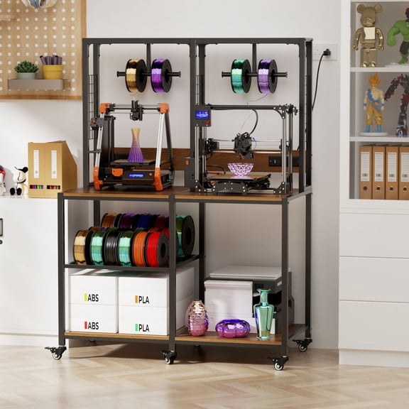 CQSXDA Heavy-Duty Metal Frame Double 3D Printer Stand with Filament Storage and Lockable Wheels for Home or Workshop Use