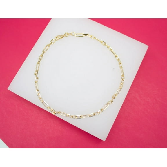 18K Gold Filled 3mm Long Small Paper Clip Bracelet