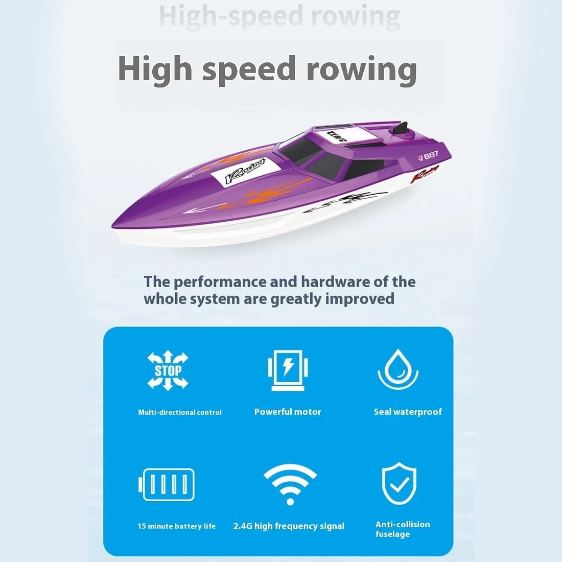 RC Speedboat Remote Control Boat Dual Motor Electric Watercraft With 2.4GHz Long Range Control Waterproof Hull Outdoor Model Boat for Adults Hobbyists- Blue