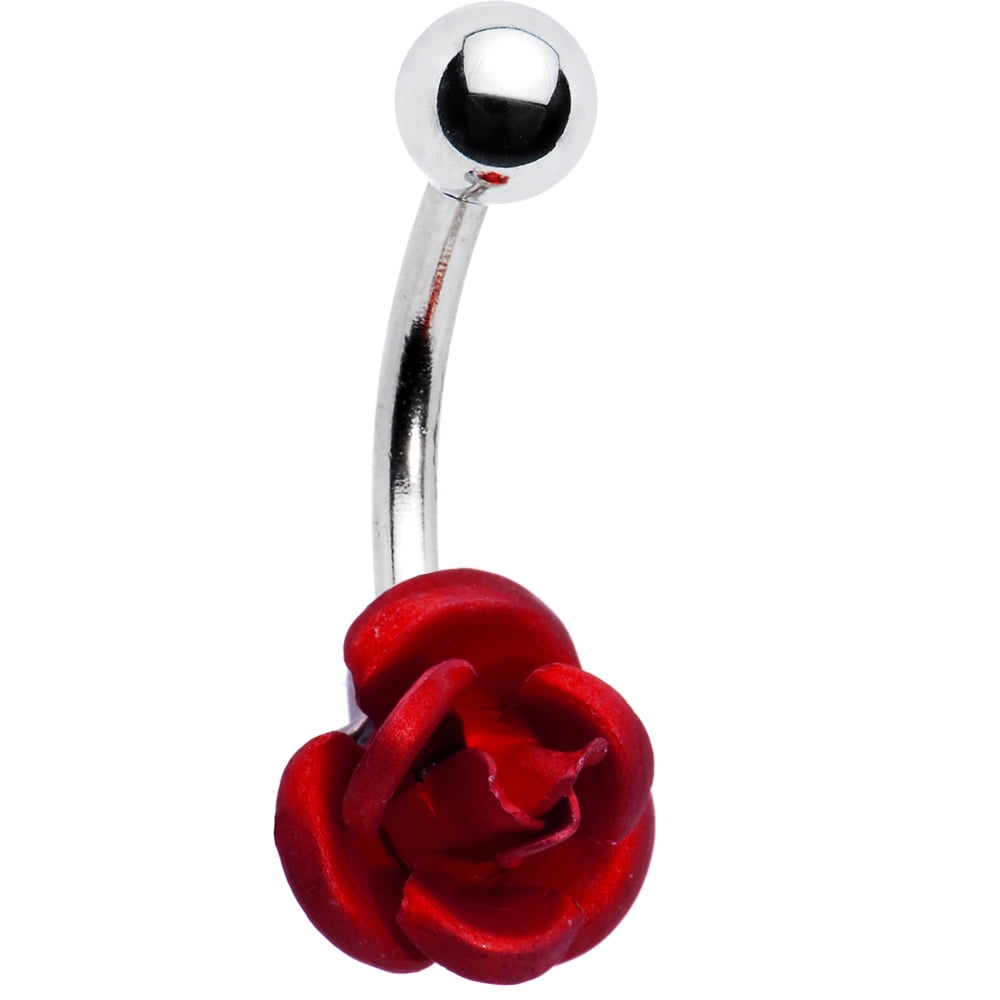 Stainless Steel Rose Red Flower Navel Belly Button Ring Body Piercing  SELL 