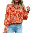 thumbnail image 6 of EFINNY Womens Lapel Floral Printed Shirt Long Sleeve Button Down Shirt, 6 of 7