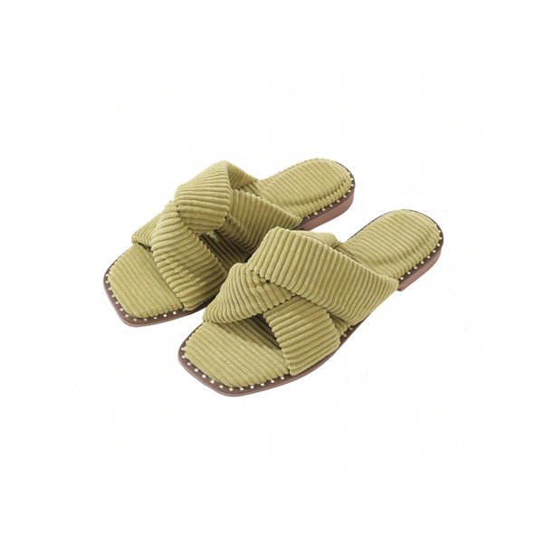Pupeez Women Velvet Piping Flat Stylish Outsole, Comfortable, Dressy Summer Footware Sandals
