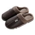 thumbnail image 3 of Daznico Unisex Leather Slippers Waterproof Indoor Outdoor House Shoes Solid Color Plush Lined Warm Cozy for Fall Winter,Color:Coffee,Size：9.5, 3 of 9