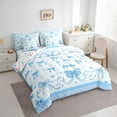 thumbnail image 3 of Homewish Kawaii Bowknot Bedding Comforter Set 7 Pieces for Girls, Black Blue Plaid Full Bedding Set, Hand Drawn Love Hearts Fitted Sheet Flat Sheet, Lightweight Room Decor, 3 of 8