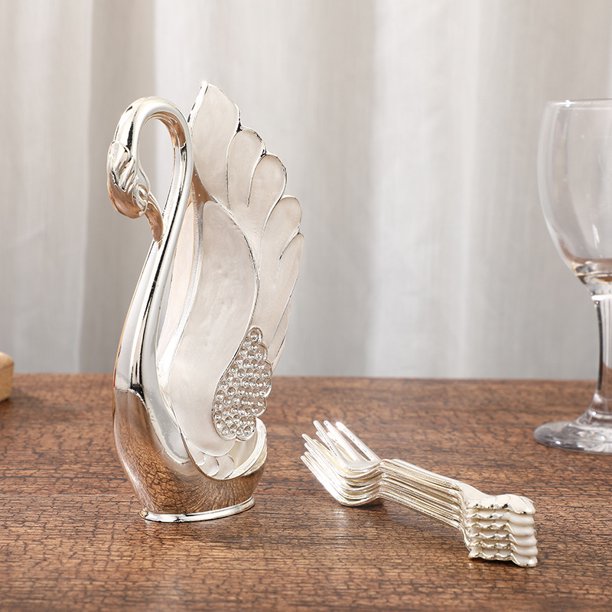 Estante para cucharas de cisne con incrustaciones de diamantes de lujo de estilo europeo, estante para cucharas de cisne dorado y plateado, adornos decorativos de cisne, artesanías de aleación