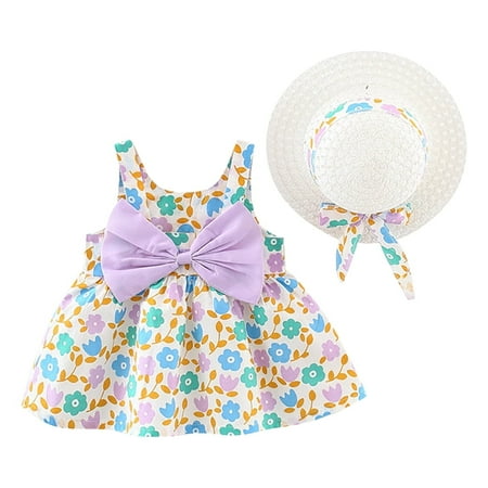 FYMNSI Infant Baby Girl Dress Toddler Girl Clothes Backless Sleeveless Flower Sundress Summer Dresses 18-24 Months