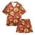 thumbnail image 2 of Elegyee Girls Thanksgiving Turkey Pajamas Satin Button Down Shirt Shorts PJs(2-13 Years), 2 of 4