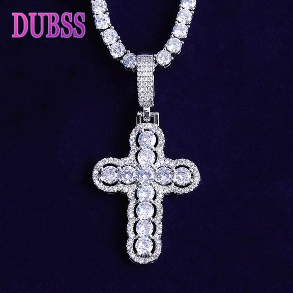 DUBSS Iced Out Hollow Cross Necklace Pendant for Men Real Gold Plated 5A Cubic Zirconia Hip Hop Jewelry