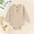 thumbnail image 2 of Kovlvoll Baby Clothes for Newborn Girl Boy Cotton Jumpsuit Solid Color Long Sleeve 2 Button Crew Neck Short Rompers, 2 of 3