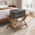 thumbnail image 3 of Fully Assembled  Luggage Racks Pack of Upgraded Bamboo Foldable Suitcase Stand with Nylon Straps  Luggage Holder with Shelf for Guest Room Bedroom Hotel, 3 of 5