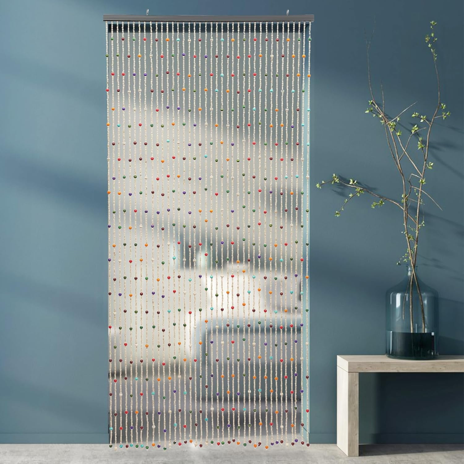 Wood Beaded Curtain 38 Line Wave Dense Fringe Beaded Door 35.43 * 74.89 in Natural Wooden Door Beaded Curtain Front Door Decor Curtain for Living Rooms, Windows, Doorways, Bedrooms