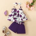 thumbnail image 2 of CAUYDY Infant Toddler Baby Girl Summer Clothes Floral Ruffle Sleeve Shirt Dress Tops and Bloomers Shorts Set Cute Outfits (Sizes 3-6 Months,D01-Purple), 2 of 4
