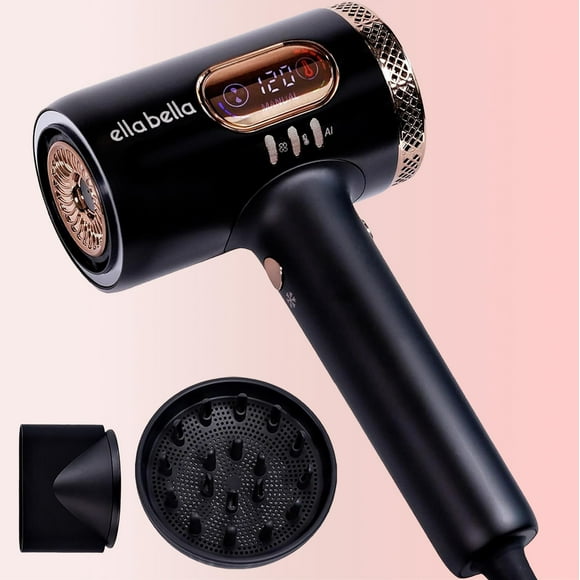 Secador de pelo de plasma inteligente profesional ELLA BELLA® con difusor • Secador con tecnología de plasma avanzada • Control inteligente de calor y velocidades del viento • Apto para todo tipo de c
