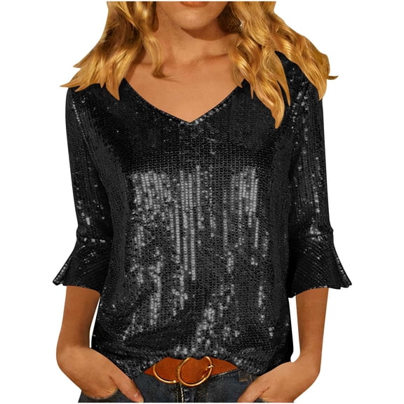 Womens Sequin Tops Long Sleeve Sparkly Shirt Glitter Party Blouses Dressy Casual Concert Disco Outfits