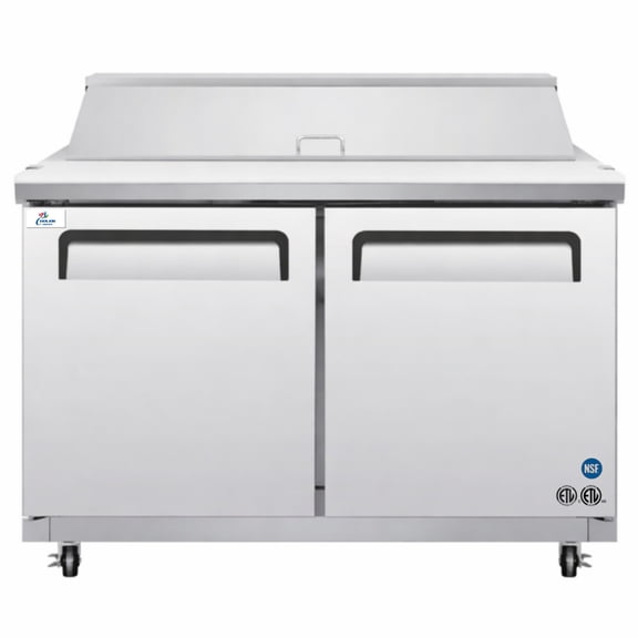 Commercial Sandwich Prep Table Refrigerator, 12 Pan Capacity, Stainless Steel, NSF Certified, 2 Door Undercounter Prep Fridge with Casters