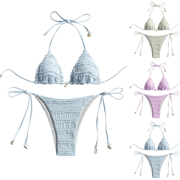 Fewfanhot Women's Bikini Swimsuits Halter Bikini 2 Piece Triangle Bikini Sets High Cut Bathing Suit Side Tie Swimsuits